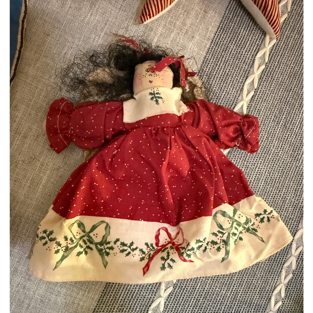 🎄 Primitive Folk Art Christmas Decor Lot (4) Santa Star, Doll, Tree & Stocking